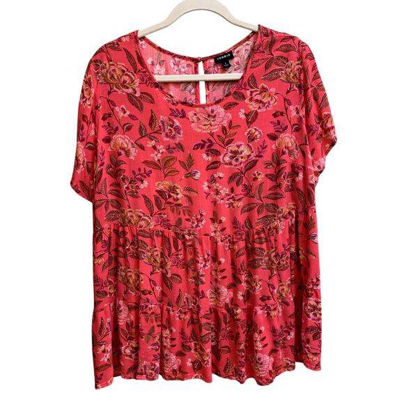 Torrid Shirt Plus Size 2 Pink Floral Short Sleeve Flared Lightweight - Picture 1 of 8